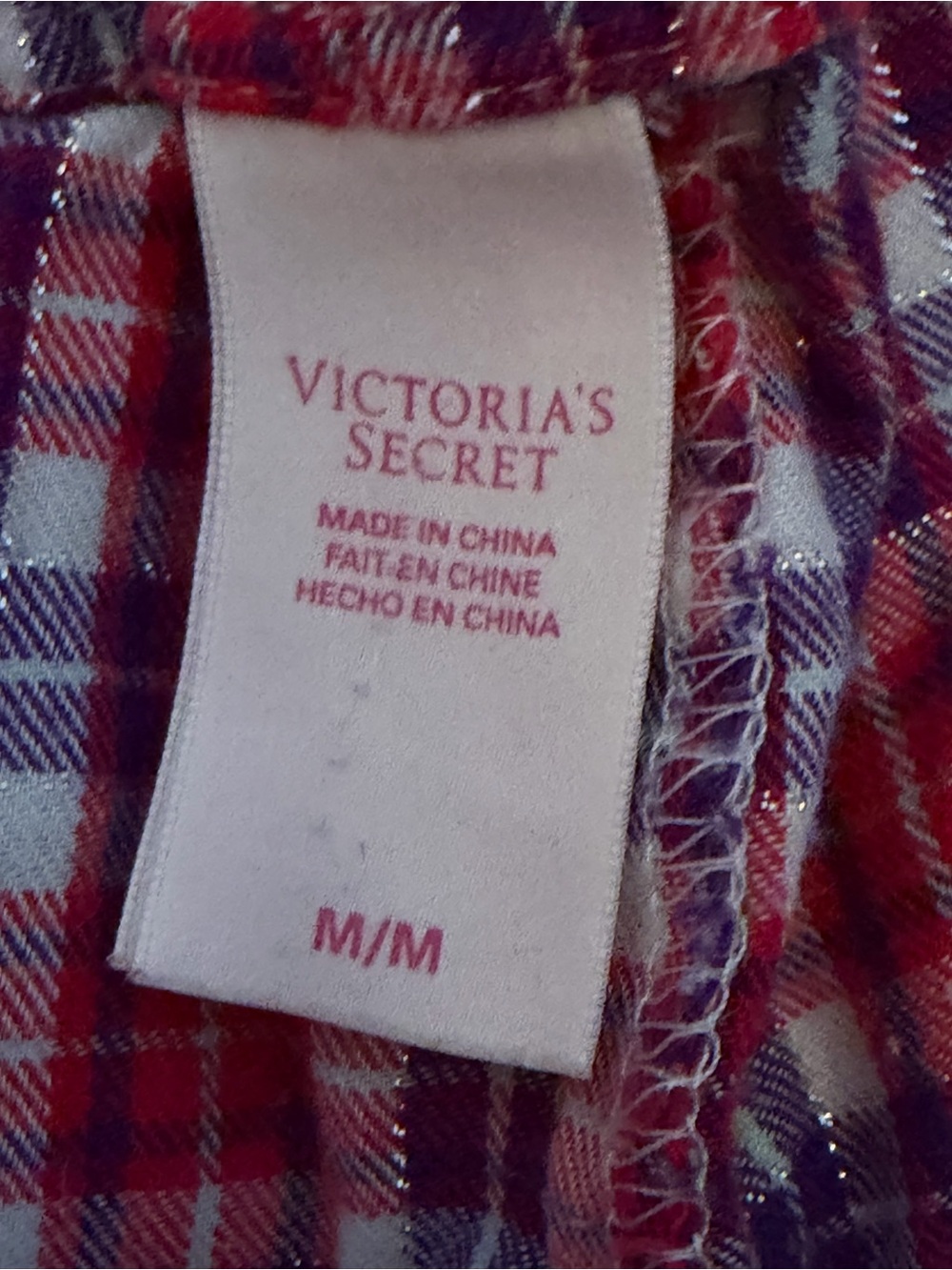 Victoria's Secret Red Plaid Pajama Set - Button-Up Top & Drawstring Pants cotton - Picture 3 of 15